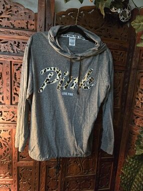Victoria's Secret PINK Heather Gray Hoodie with Black Trim